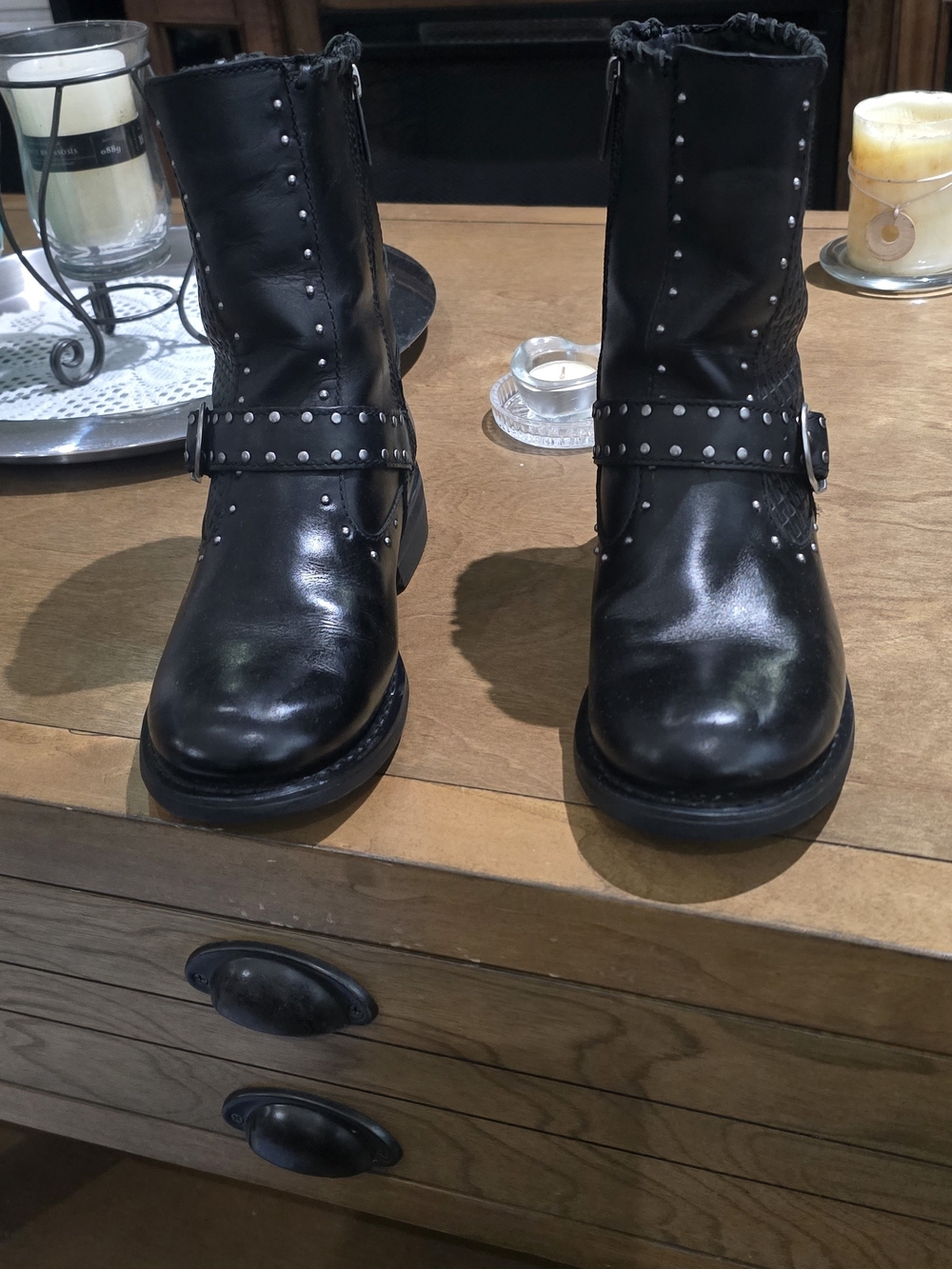 Harley-Davidson Black Studded Mid-Calf Leather Boots